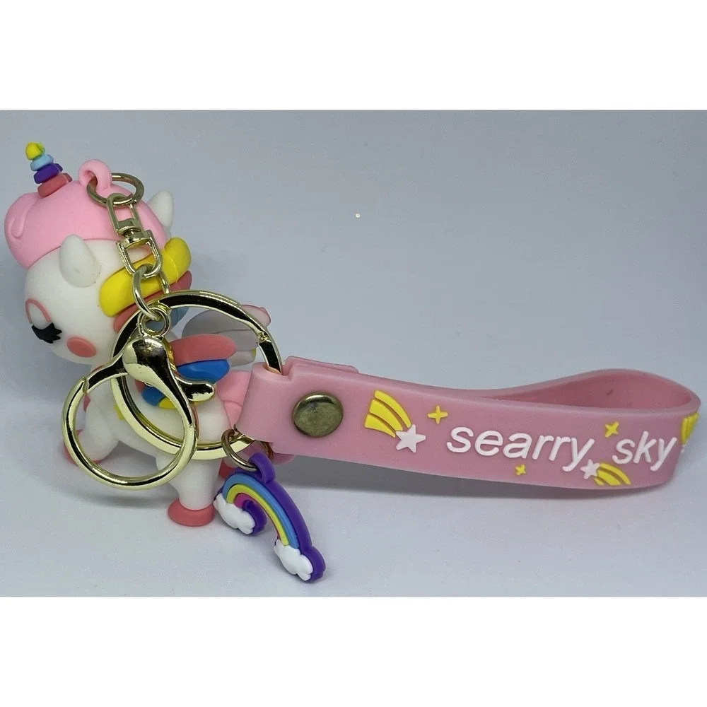 UNICORN Rainbow Keyring Keychain Bag Purse Charm Pink  Key Ring Holder